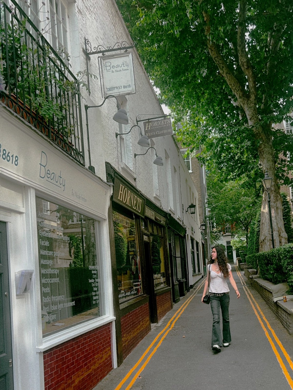 Rosie on a Kensington mews street
